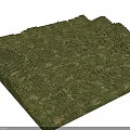 3D Green Hilly Terrain Model With Terraced Slopes And Mountainous Features
