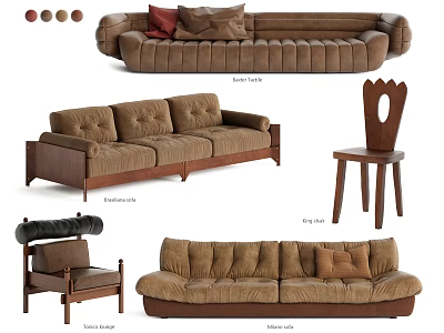 Brown Three Seater Sofa With Boucle And Velvet Upholstery Design Styles 3d model