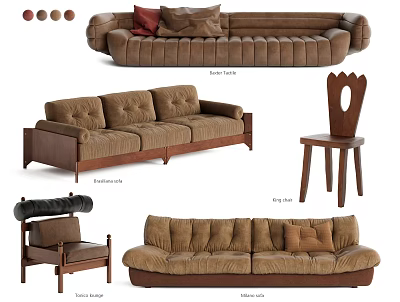 Brown Three Seater Sofa With Boucle And Velvet Upholstery Design Styles 3d model