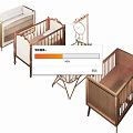 Various Baby Cribs with Wooden Metal Frames and Hanging Mobile Decor