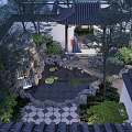 Traditional Chinese Garden Landscape With Pavilion Pond Rockery Green Plants And Stone Path