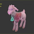 Cute Pink Goat With Red Scarf And Bell Around Neck Standing On Dark Surface