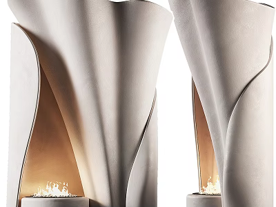 Modern Fireplace Design With Sculptural Curved Shape And Warm Glowing Flame 3d model