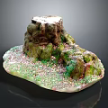 Tree Stump With Rough Surface Covered In Green Moss And Natural Ground Cover