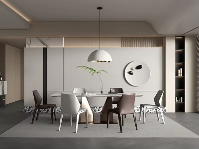 Elegant Modern Restaurant Interior With Dining Table Chairs Pendant Light And Wall Decor 3d model
