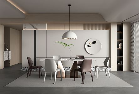 modern dining room furniture dining table and chair chandelier wall venetian blinds 3d model