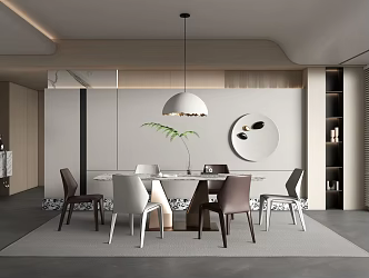 modern dining room furniture dining table and chair chandelier wall venetian blinds 3d model