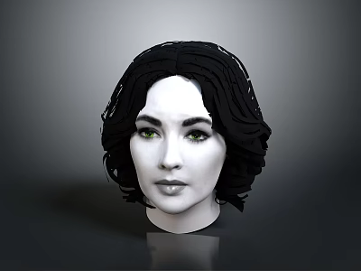 Realistic 3D Female Character Head With Black Curly Hair And Green Eyes 3d model