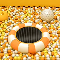 Fun Orange and White Trampoline Play Equipment in Colorful Ball Pit With Yellow Spiky Balls