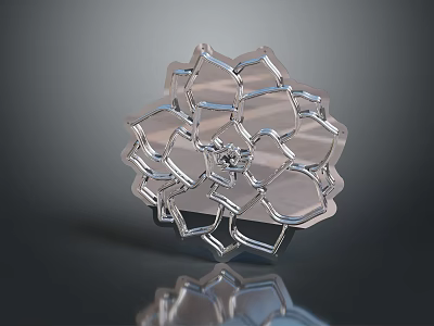 Transparent Flower Shaped Component With Geometric Petal Design Smooth Surface And Reflective Base 3d model