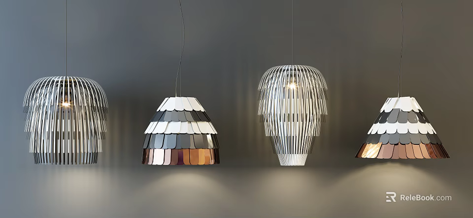 Modern Stylish Pendant Lights With Geometric Striped Design And Warm Illumination 3d model 