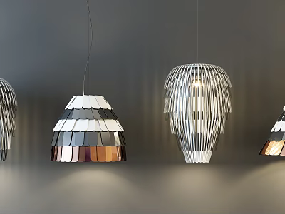 Modern Stylish Pendant Lights With Geometric Striped Design And Warm Illumination 3d model