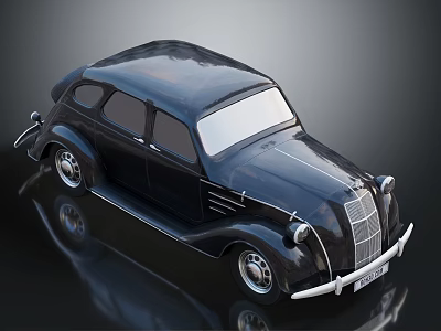Classic Black Vintage Car With Rounded Contours And Chrome Grille Details 3d model
