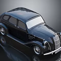 Classic Black Vintage Car With Rounded Contours And Chrome Grille Details