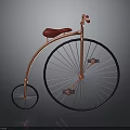 Vintage Classic Bicycle With Large Front Wheel Small Rear Wheel Orange Frame And Red Seat