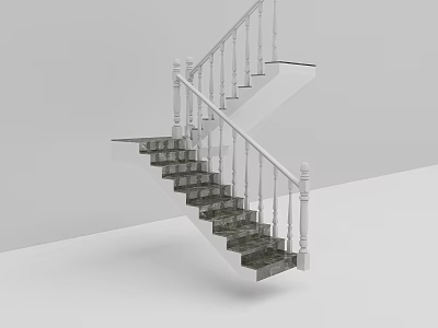 Modern Interior Staircase With White Railings And Dark Marble Steps 3d model