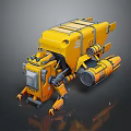 Yellow Mechanical Robot with Tracked Base and Functional Mechanical Arms 3d model