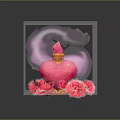 Heart Shaped Pink Medical Device With Golden Decorations And Rose Petals