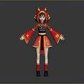 Child Wearing Red Traditional Dragon Costume with Gold Patterns and Boots