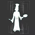 Skeleton Chef Game Character With Tall Hat Apron Spatula And Frying Pan