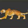 Orange Black Striped Tiger Doll in Pouncing Pose with Shiny Surface on Gray Background 3d model