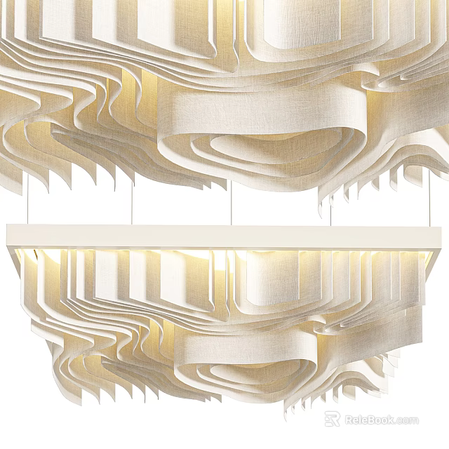 Artistic Modern Ceiling Design With Fabric Wave Patterns And Warm Lighting 3d model 