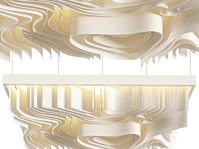 Artistic Modern Ceiling Design With Fabric Wave Patterns And Warm Lighting 3d model