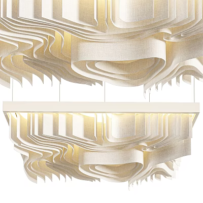 Artistic Modern Ceiling Design With Fabric Wave Patterns And Warm Lighting 3d model