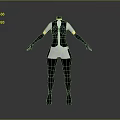 3D Humanoid Character Design With Black White Outfit White Top Black Sleeves Gold Accents