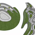 Modern Park Landscape Design With Curved Paths Green Lawns And Trees