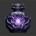 Ornate Decorative Vase With Purple Glowing Core Blue Intricate Patterns And Crown Top