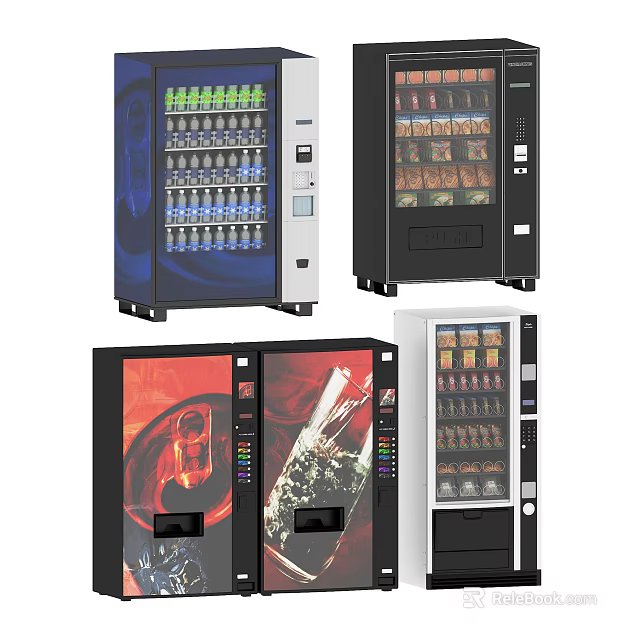 Modern Commercial Vending Machines For Snack And Beverage With Glass Front And Multiple Selections 3d model 