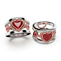 Elegant Silver Rings With Red Heart Gemstone And Rose Gold Detailed Design
