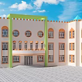 Modern School Building With Green Pointed Roofs Central Dome And Open Square 3d model