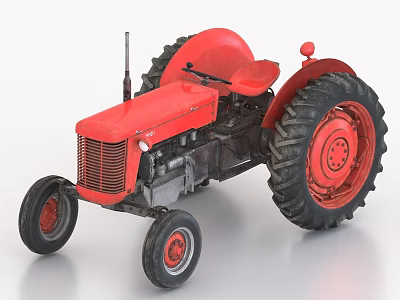 Red Agricultural Tractor With Large Wheels And Classic Design For Farming Use 3d model