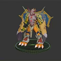 Mechanical Creature Character With Yellow And Silver Armor Wings Claws On Base 3d model