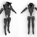 Black Leather Clothes with Futuristic Strap Design High Boots Gloves and Detailed Functional Style