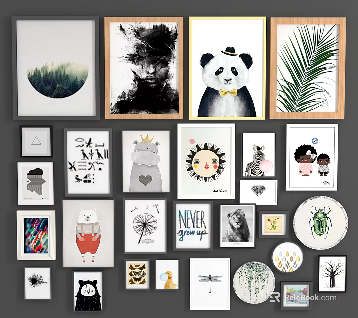 Diverse Collection of Decorative Wall Art Prints with Animal Plant and Abstract Designs 3d model 