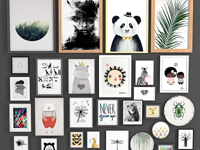 Diverse Collection of Decorative Wall Art Prints with Animal Plant and Abstract Designs 3d model