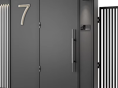 Modern Black Metal Partition With Gray Gate And Number 7 Exterior Design 3d model