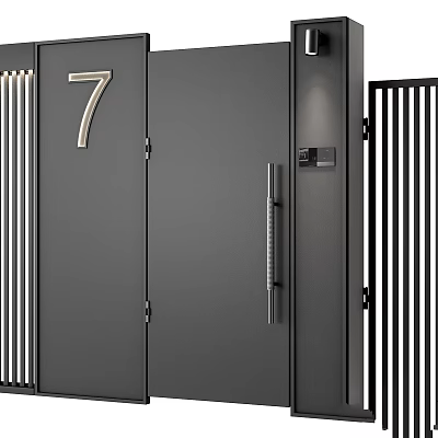 Modern Black Metal Partition With Gray Gate And Number 7 Exterior Design 3d model