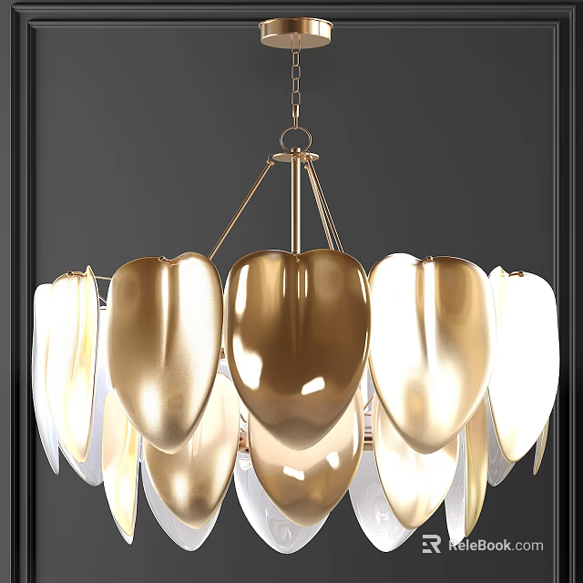 Modern Gold And White Petal Shaped Chandelier For Elegant Interior Space With Metal Frame 3d model 