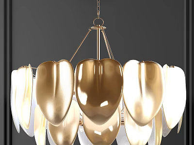 Modern Gold And White Petal Shaped Chandelier For Elegant Interior Space With Metal Frame 3d model