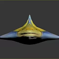 Vibrant Yellow And Blue Aquatic Stingray With Horn Like Structures And Flat Body