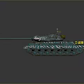 Teal Military Tank With Camouflage Pattern Long Cannon Yellow Components And Metal Tracks