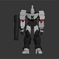 Silver And Black Mech Robot Stance With Red Accents And Weapon