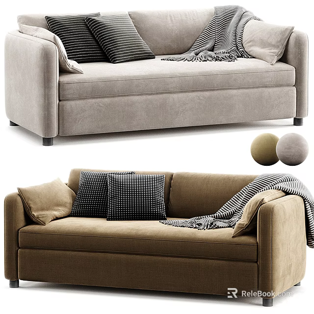 Light Gray And Brown Two Seater Sofa With Pillows And Blanket For Cozy Living Room 3d model 