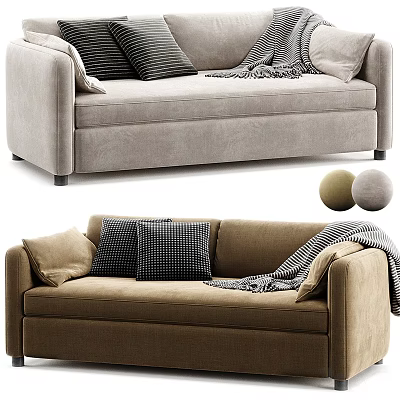 Light Gray And Brown Two Seater Sofa With Pillows And Blanket For Cozy Living Room 3d model