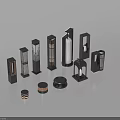 Various Designs of Outdoor Lights with Black Metal Frames and Decorative Shapes