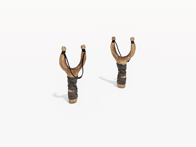 Handmade Wooden Slingshots With Leather Straps And Brown Black Design 3d model